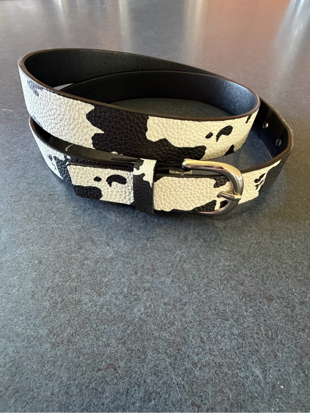 Black and White Cow Print Leather Belt